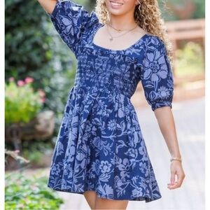 Free People Backless Floral Blue Babydoll Dress